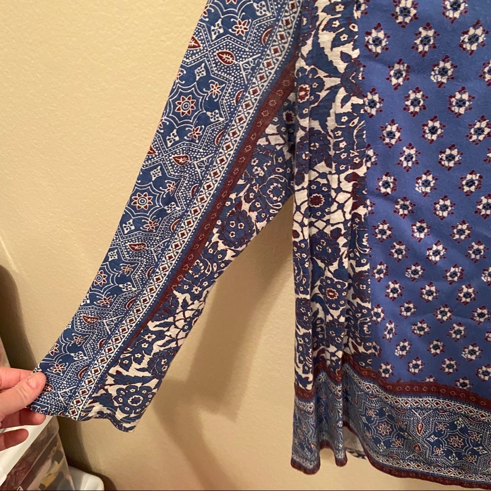 Lucky Brand Blue Boho Pattern Split Back Long Sle… - image 3